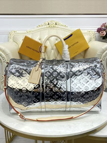 Louis vuitton original monogram vernis leather keepall 50 M58758 silver