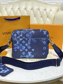 Louis vuitton original printed monogram trio messenger bag M57840 blue