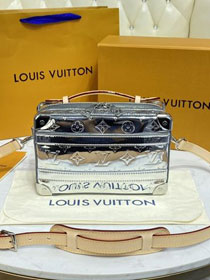 Louis vuitton original vernis leather handle trunk bag M45785 silver
