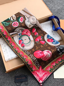 Louis vuitton top quality silk 90 scarf S90236 coffee