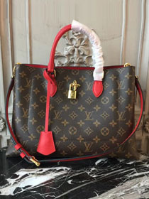 2018 louis vuitton original monogram canvas flower tote bag M43553 red