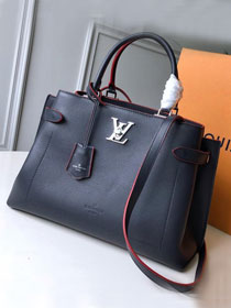 2020 louis vuitton original calfskin lockme day tote bag M53645 navy blue