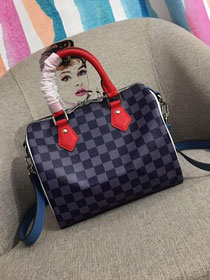 2019 louis vuitton original damier ebene speedy 25 N44369 blue