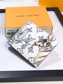 Louis vuitton calfskin leather multiple animals wallet M62607 white