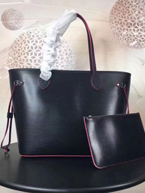 Louis vuitton original epi leather neverfull mm M41159 black&rose red