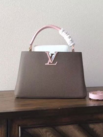 Louis vuitton original taurillon leather capucines pm M42245 gray&pink