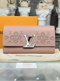 Louis vuitton taurillon leather capucines compact wallet M62556 pink