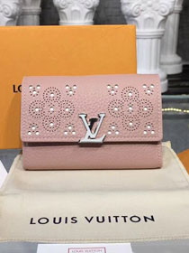 Louis vuitton taurillon leather capucines compact wallet m62658 pink