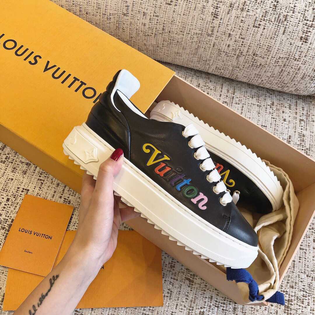 Replica LV 2019 NEW Black Leather TIME OUT Sneakers 1A5C52 Women Shoes