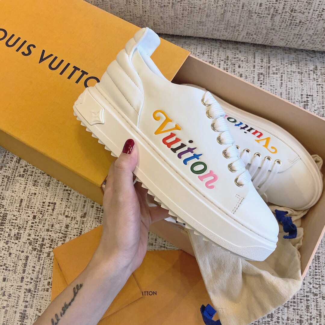 Replica LV 2019 NEW White Leather TIME OUT Sneakers 1A5C4M Women Shoes