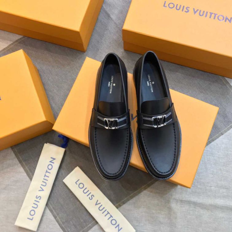 Replica LV Black Men Leather Shoes