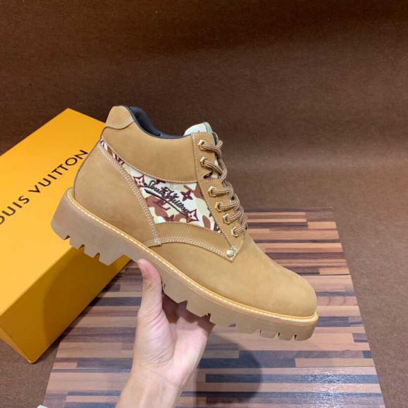 Replica LV Men Leather Ankle Boots Men Shoes