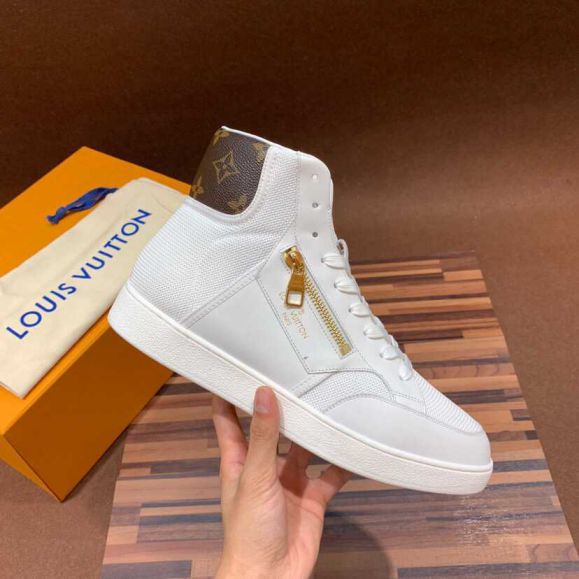 Replica LV White Monogram Men High Sneakers
