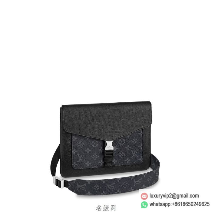 Replica LV M30413 Taigarama Taiga Leather Outdoor Flap Black Messenger Shoulder Bags