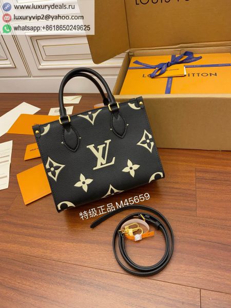 Replica Louis Vuitton LV Onthego PM Tote M45659 Black Leather Tote Bags
