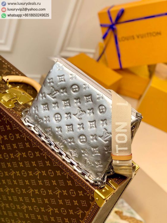 Replica Louis Vuitton LV Coussin Chain Crossbody M57913 Women Silver Leather Shoulder Bags