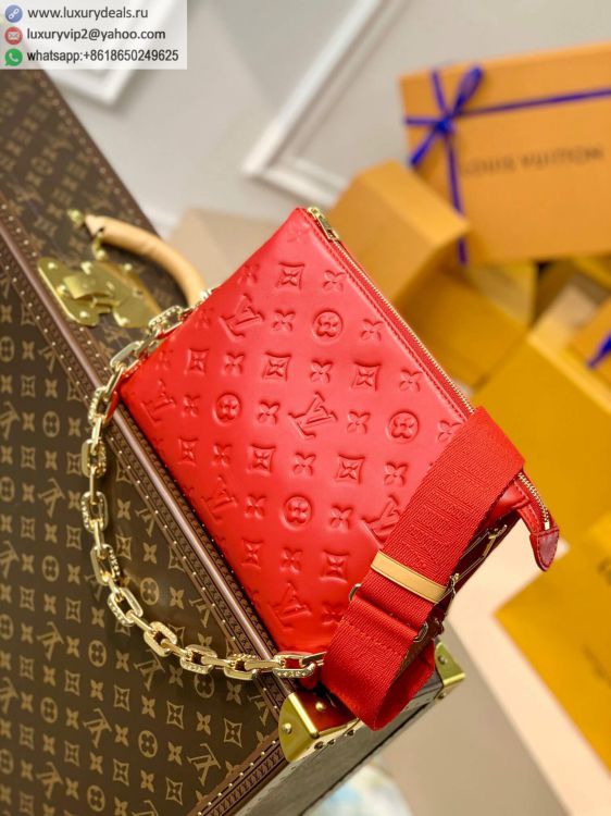 Replica Louis Vuitton LV Coussin Chain Crossbody M57792 Women Red Leather Shoulder Bags