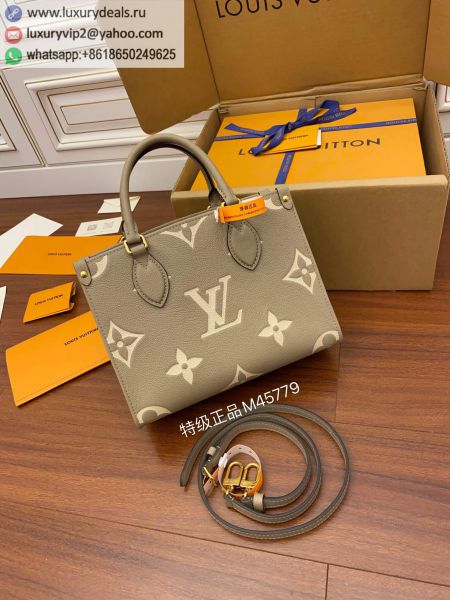 Replica Louis Vuitton LV Onthego PM Tote M45779 Light Gray Leather Tote Bags