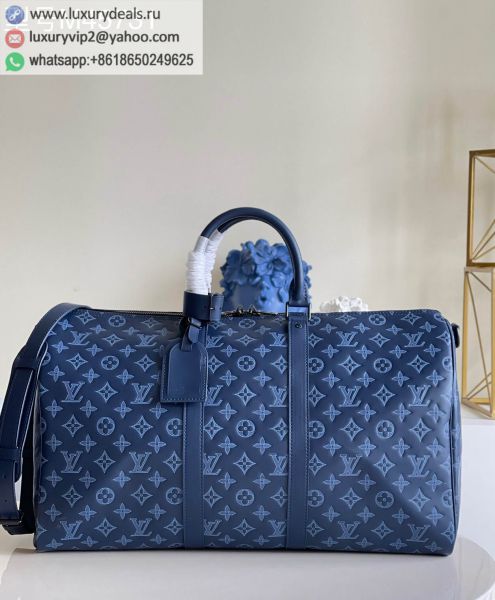 Replica Louis Vuitton Keepall BANDOULIeRE 50 M45731 Blue Leather Travel Bags