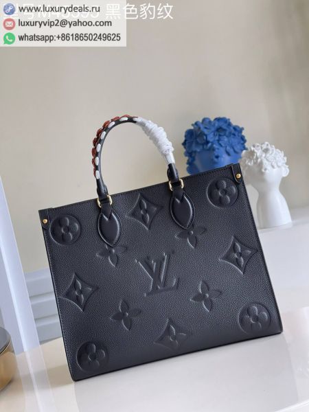 Replica Louis Vuitton Onthego MM M58522 Black Leather Tote Bags