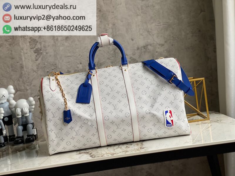 Replica Louis Vuitton LV x NBA Basketball Keepall 55 M45586 White PVC Travel Bags