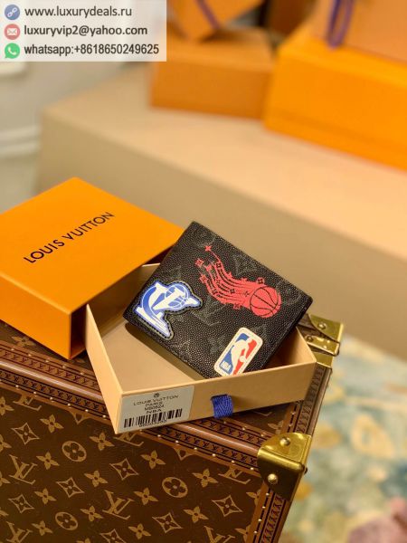 Replica Louis Vuitton LV x NBA Multiple M80624 Black Leather Wallets