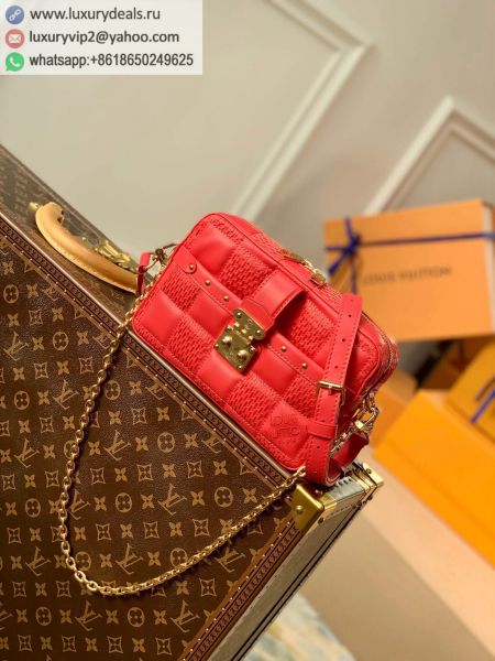 Replica Louis Vuitton LV Troca PM Trocadero Camera Bags M59118 Peach Red Sheepskin Shoulder Bags