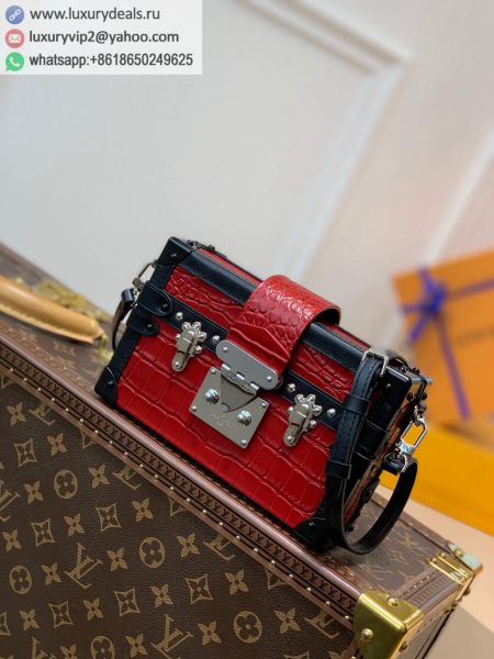 Replica Louis Vuitton LV Petite Malle Box Crossbody N94030 Red Leather Shoulder Bags