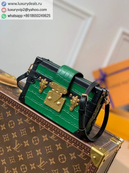 Replica Louis Vuitton LV Petite Malle Box Crossbody N93145 Green Leather Shoulder Bags