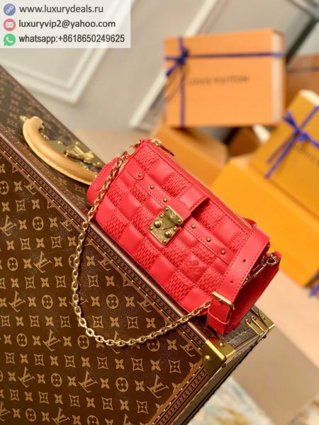 Replica Louis Vuitton LV Pochette Trocadero Camera Bags M59049 Peach Red Leather Shoulder Bags