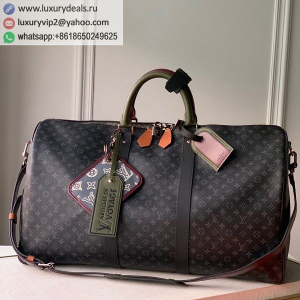 Replica Louis Vuitton LV Keepall Bandouliere 50 M56856 Black PVC Travel Bags