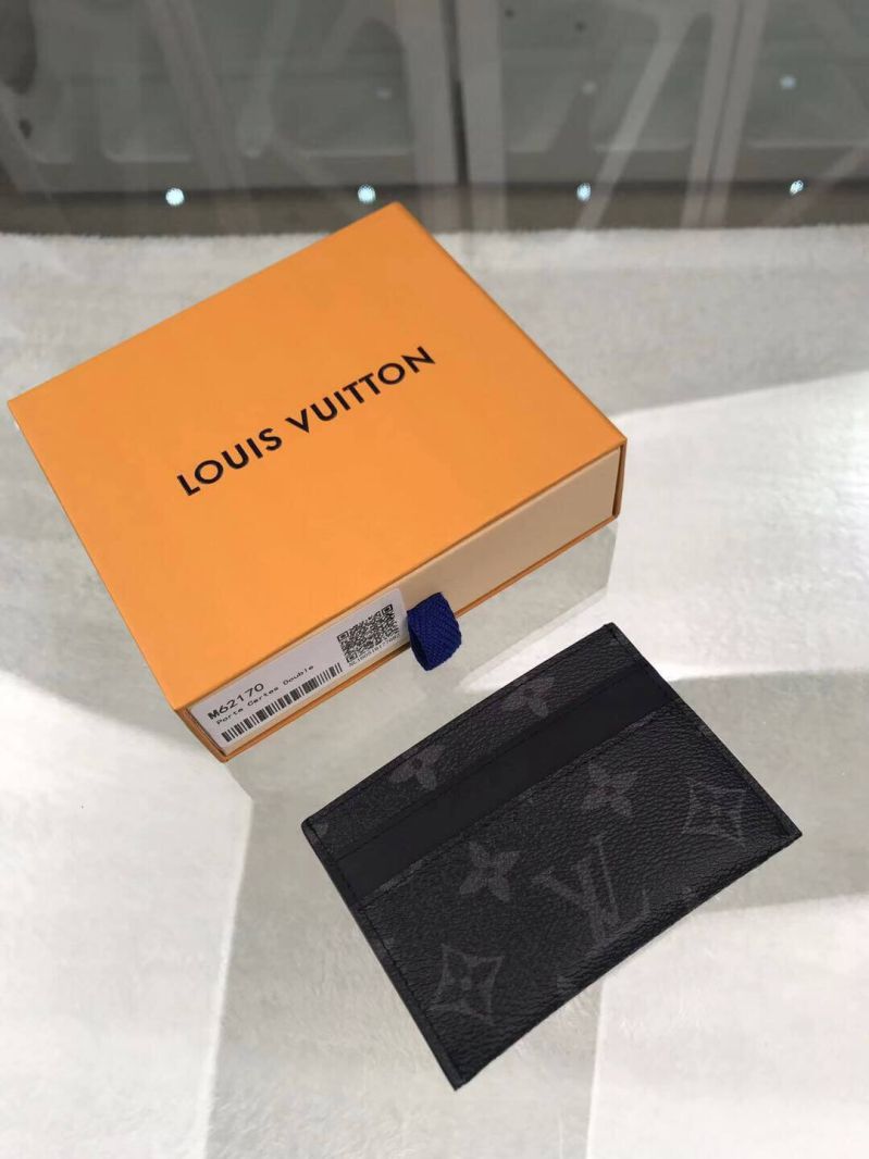 Replica Louis Vuitton LV Porte Cartes Double M62170 Black PVC Wallets