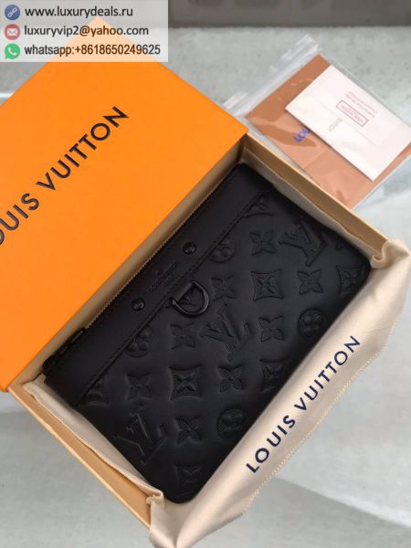 Replica Louis Vuitton LV Discovery Pochette PM M44335 Black Leather Clutch Bags