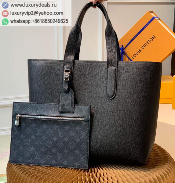Replica Louis Vuitton LV Cabas Voyage bag M52817 Black Leather Tote Bags