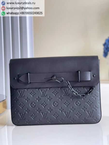 Replica Louis Vuitton LV Pochette Steamer M80140 Black Leather Clutch Bags