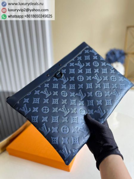 Replica Louis Vuitton LV Discovery Pochette GM M80425 Blue Leather Clutch Bags