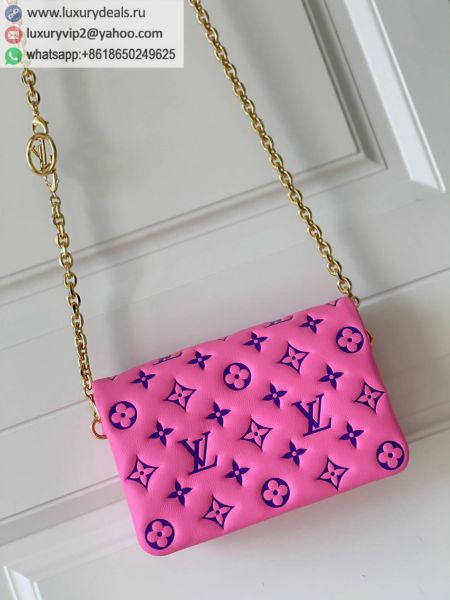 Replica Louis Vuitton LV Pochette Coussin Chain M80745 Pink Sheepskin Clutch Bags