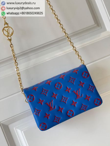 Replica Louis Vuitton LV Pochette Coussin Chain M80743 Blue Sheepskin Clutch Bags