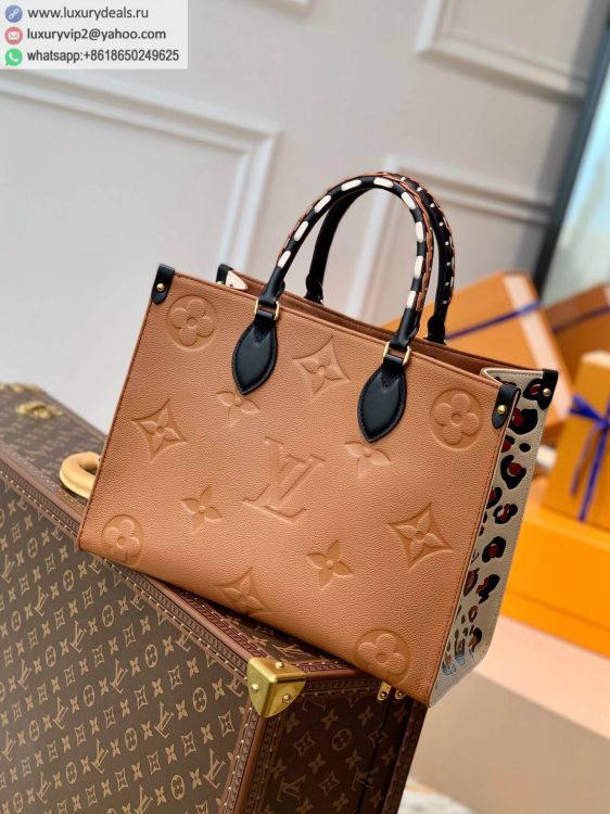 Replica Louis Vuitton LV Onthego MM Leopard Print M58521 Women Leather Shoulder Bags Caramel