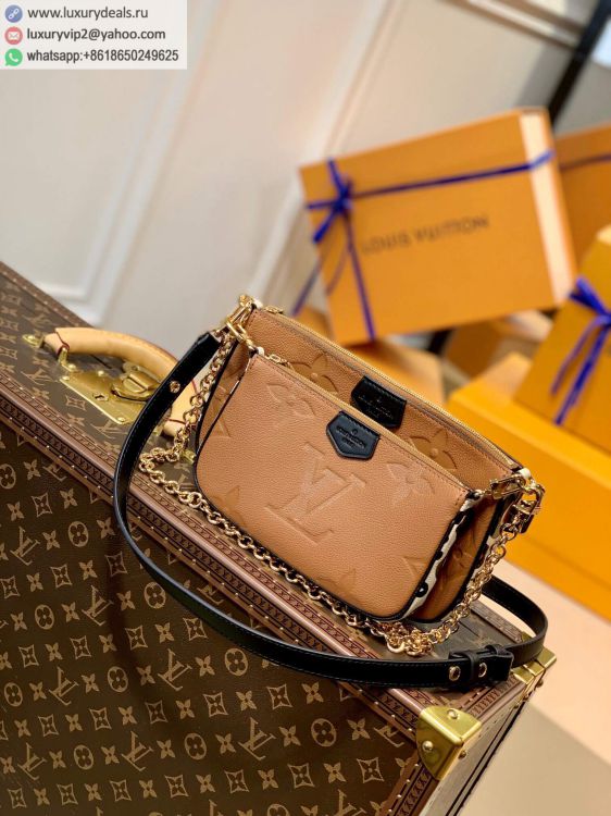 Replica Louis Vuitton LV Multi Pochette Accessoires Leopard M45839 Women Leather Shoulder Bags Caramel