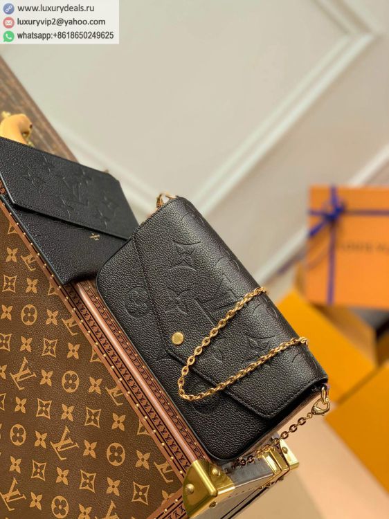 Replica Louis Vuitton LV Felicie Pochette Leopard Chain M80679 Women Leather Shoulder Bags Black