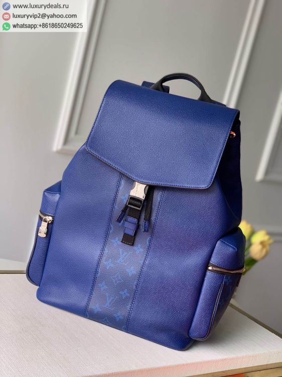 Replica Louis Vuitton LV Outdoor M30419 Men Leather Backpack Bags Blue