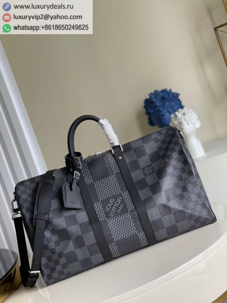 Replica Louis Vuitton LV Keepall Bandouliere 50 N50016 Black PVC Travel Bags