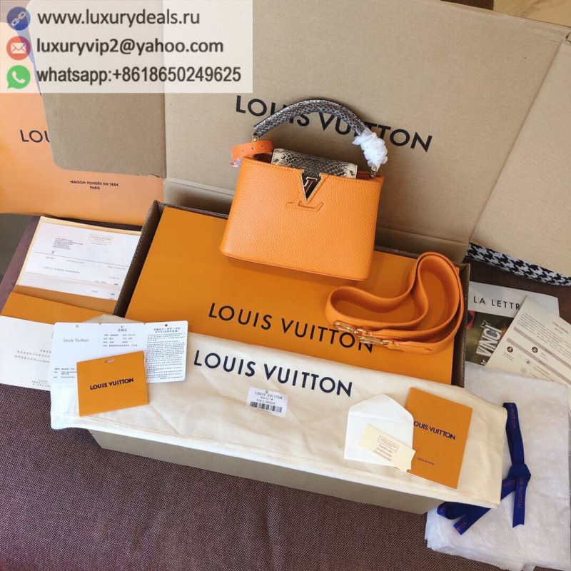 Replica Louis Vuitton Capucines Mini orange snake print tote