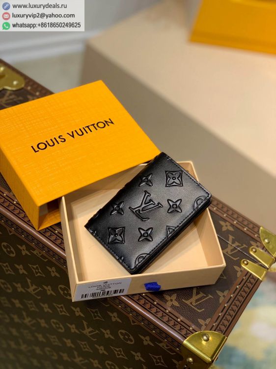 Replica Louis Vuitton LV Pocker M80508 Men Black Leather Wallets