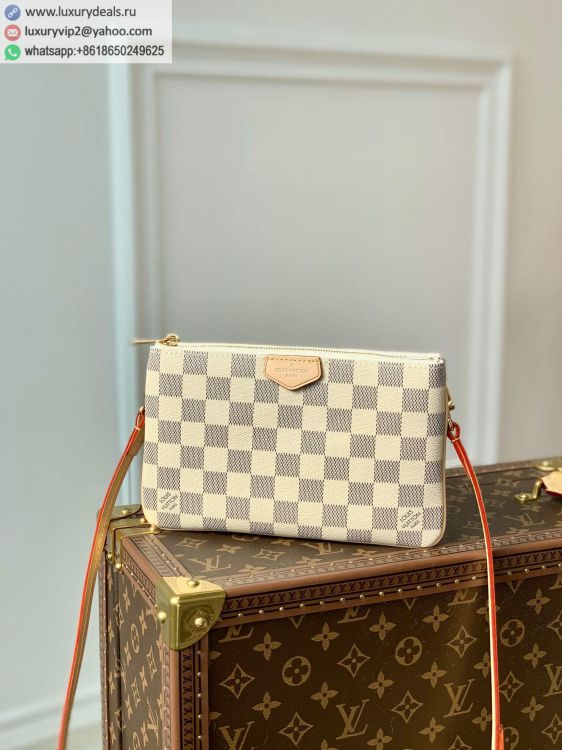 Replica Louis Vuitton LV Double Zip Pochette bag N60460 Women Damier Azur Canvas PVC Shoulder Bags