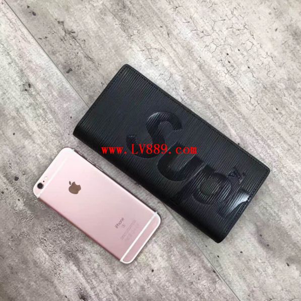 Replica LV supreme Black Epi Long Bi Fold Wallets