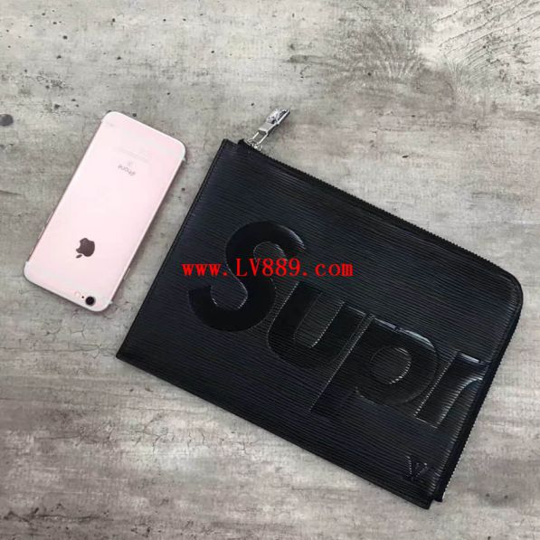 Replica LV supreme Black Epi Clutch Bags