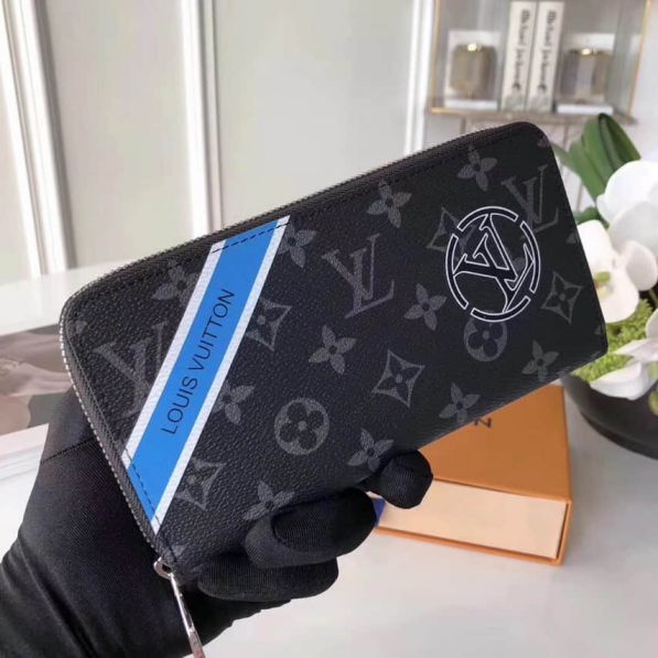 Replica LV Black Grey Print Zippy Zip Bi Fold M60017 Wallets
