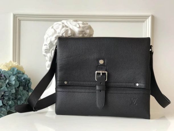 Replica LV Black Leather CANYON Men Small Messenger Shoulder Bags